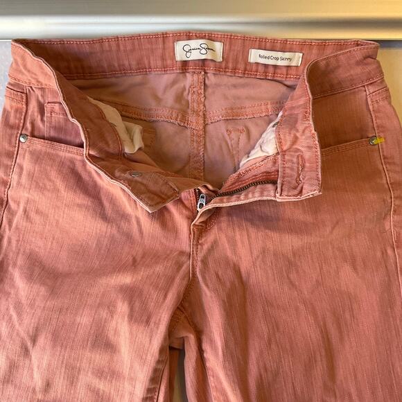 Jessica Simpson Rolled Crop Skinny Jeans size 4/27 Pink Mid Rise Stretch - Picture 2 of 11
